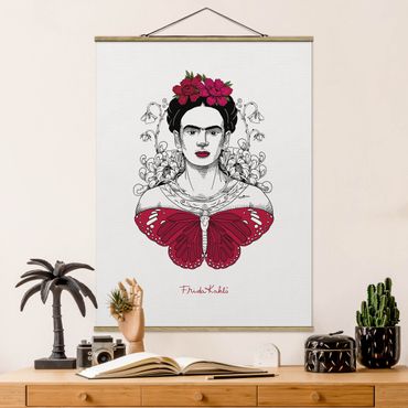 Poster - Frida Blüten 3:4 Portrait Schmetterling Hochformat Kahlo - mit und