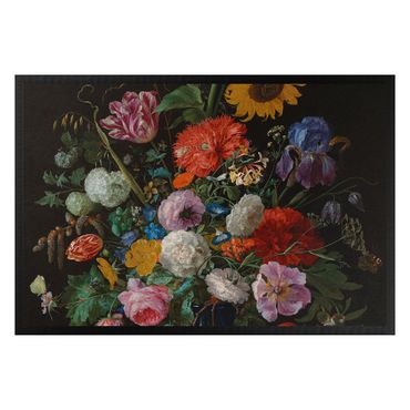 Fußmatte - Jan Davidsz de Heem - Tulpen, eine Sonnenblume, eine Iris und andere Blumen in einer Glasvase auf dem Marmorsockel einer Säule