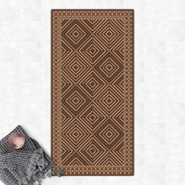 Kork-Teppich - Geometrische Fliesen Strudel Grau mit schmalem Mosaikrahmen - Hochformat 1:2
