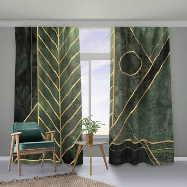 Vorhang - Geometrische Formen Smaragd Gold