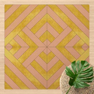 Kork-Teppich - Geometrischer Fliesenmix Art Deco Gold - Quadrat 1:1