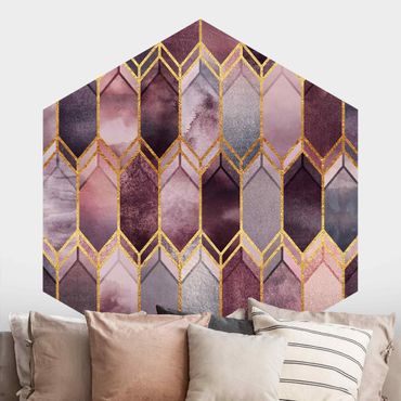 Hexagon Mustertapete selbstklebend - Glasmalerei geometrisch Rosé Gold