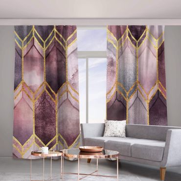 Vorhang - Glasmalerei geometrisch Rosé Gold