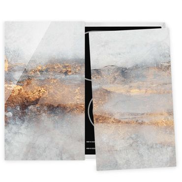 Herdabdeckplatte Glas - Gold-Grauer Nebel
