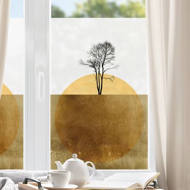 Fensterfolie - Sichtschutz - Goldene Sonne mit Baum - Fensterbilder