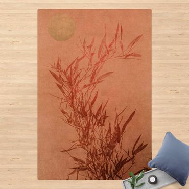Kork-Teppich - Goldene Sonne mit Rosa Bambus - Hochformat 2:3