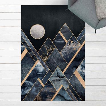 Kork-Teppich - Goldener Mond abstrakte schwarze Berge - Hochformat 2:3