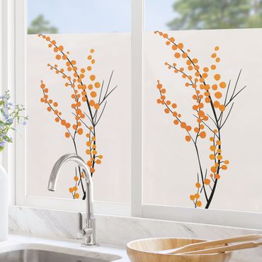 Fensterfolie - Sichtschutz - Grafische Pflanzenwelt - Beeren Orange - Fensterbilder