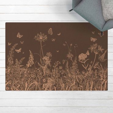 Kork-Teppich - Große Blumen mit Schmetterlingen in Grau - Querformat 3:2