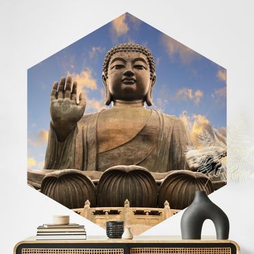 Hexagon Mustertapete selbstklebend - Großer Buddha