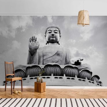 Metallic Tapete  - Großer Buddha Schwarz-Weiß