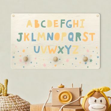 Kindergarderobe Holz - Großes Alphabet mit Sternen Bunt