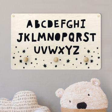 Kindergarderobe Holz - Großes Alphabet mit Sternen Schwarz