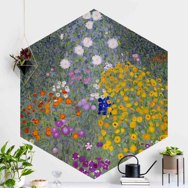 Hexagon Mustertapete selbstklebend - Gustav Klimt - Bauerngarten