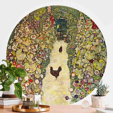Runde Tapete selbstklebend - Gustav Klimt - Gartenweg mit Hühnern