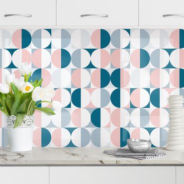Küchenrückwand - Halbkreis Muster in Blau mit Rosa II
