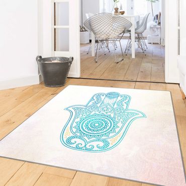 Teppich - Hamsa Hand Illustration Mandala gold blau