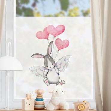 Fensterfolie - Sichtschutz - Hase an Herzluftballons - Fensterbilder