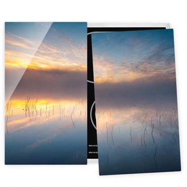Herdabdeckplatte Glas - Sonnenaufgang schwedischer See - 52x60cm
