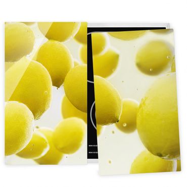 Herdabdeckplatte Glas - Zitronen im Wasser