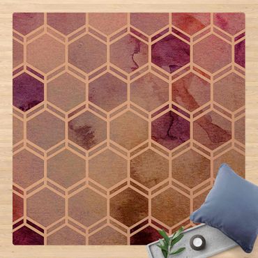 Kork-Teppich - Hexagonträume Aquarell in Beere - Quadrat 1:1