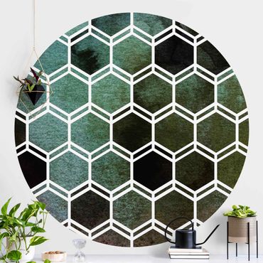 Runde Tapete selbstklebend - Hexagonträume Aquarell in Grün