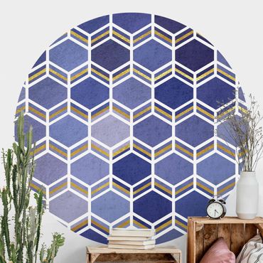 Runde Tapete selbstklebend - Hexagonträume Muster in Indigo