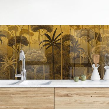 Küchenrückwand - Hohe Bäume im Dschungel in goldener Tönung