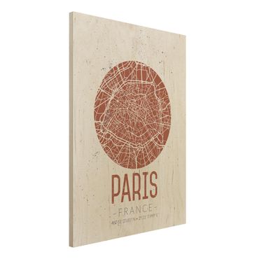 Holzbild -Stadtplan Paris - Retro- Hochformat 3:4