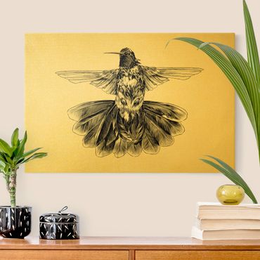 Leinwandbild - Illustration fliegender Kolibri Schwarz - Querformat 3:2