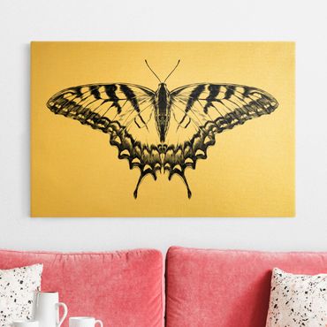 Leinwandbild - Illustration fliegender Tiger Schwalbenschwanz Schwarz - Querformat 3:2