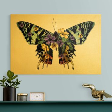 Leinwandbild - Illustration floraler Madagaskar Schmetterling - Querformat 3:2