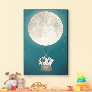 Wechselbild - Illustration Hasen Mond-Heißluftballon Sternenhimmel