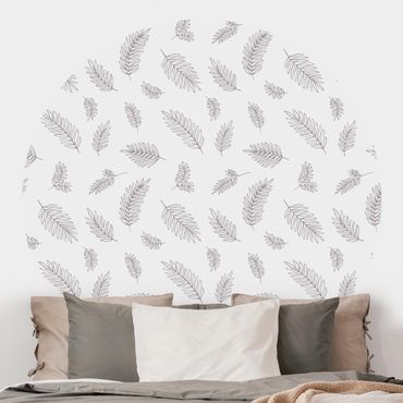 Runde Tapete selbstklebend - Illustrierte Blätter Muster Beige