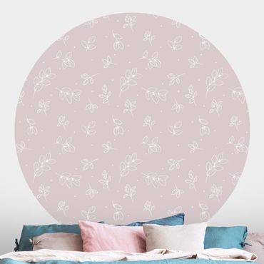 Runde Tapete selbstklebend - Illustrierte Blätter Muster Pastell Rosa