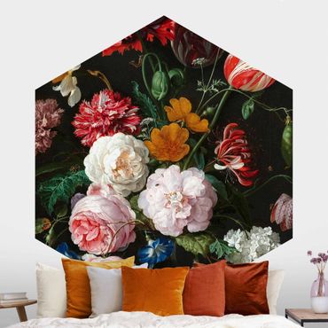 Hexagon Mustertapete selbstklebend - Jan Davidsz de Heem - Stillleben mit Blumen in einer Glasvase