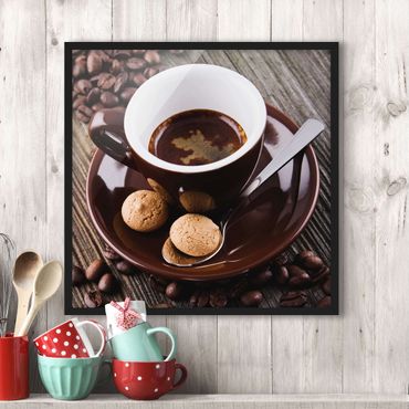 Bild mit Rahmen - Kaffeetasse mit Kaffeebohnen - Quadrat 1:1