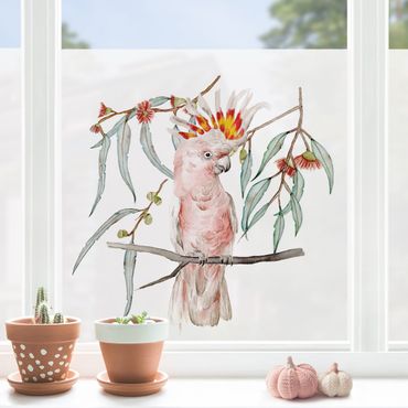 Fensterfolie - Sichtschutz - Kakadu mit Rosa Federn - Fensterbilder