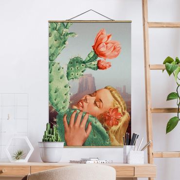 Stoffbild mit Posterleisten - Kaktus-Liebe - Hochformat