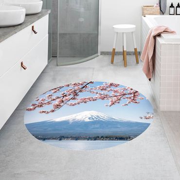 Runder Vinyl-Teppich - Kirschblüten mit Berg Fuji