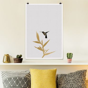 Poster - Kolibri und tropische goldene Blüte II - Hochformat 2:3