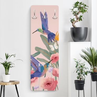 Wandgarderobe - Kolibris und rosa Blüten