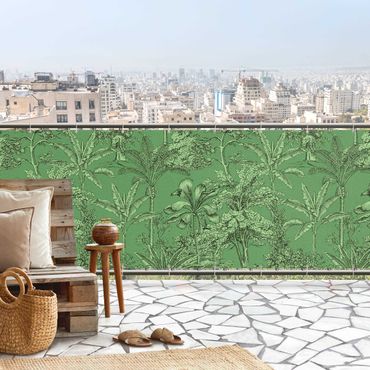 Balkon Sichtschutz - Kupferstichanmutung - Tropische Palmen in Grün