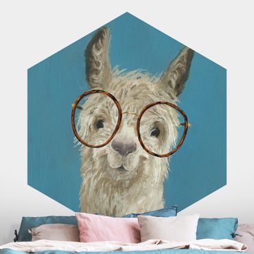 Hexagon Mustertapete selbstklebend - Lama mit Brille I