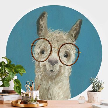Runde Tapete selbstklebend - Lama mit Brille I
