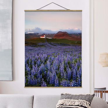 Stoffbild mit Posterleisten - Lavendelfeld in Frankreich - Hochformat