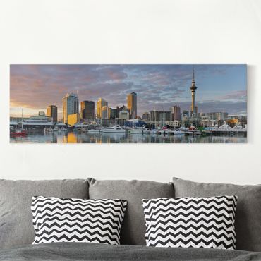 Leinwandbild - Auckland Skyline Sonnenuntergang - Panorama Quer