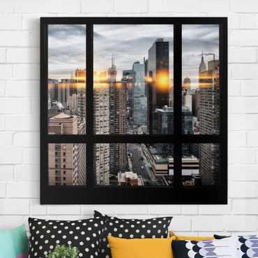 Leinwandbild - Fensterblick New York mit Sonnen-Reflexion - Quadrat 1:1