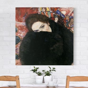 Leinwandbild Gustav Klimt - Kunstdruck Dame mit Muff - Quadrat 1:1 -Jugendstil