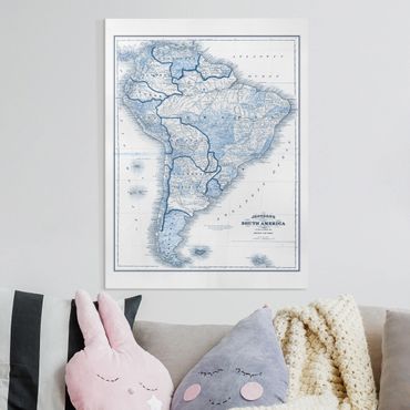 Leinwandbild - Karte in Blautönen - Südamerika - Hochformat 4:3